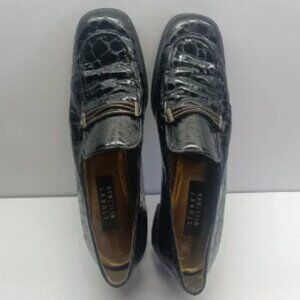 Stuart Weitzman Women's 10.5M Black Patent Leather Heel Croc Embossed Loafers